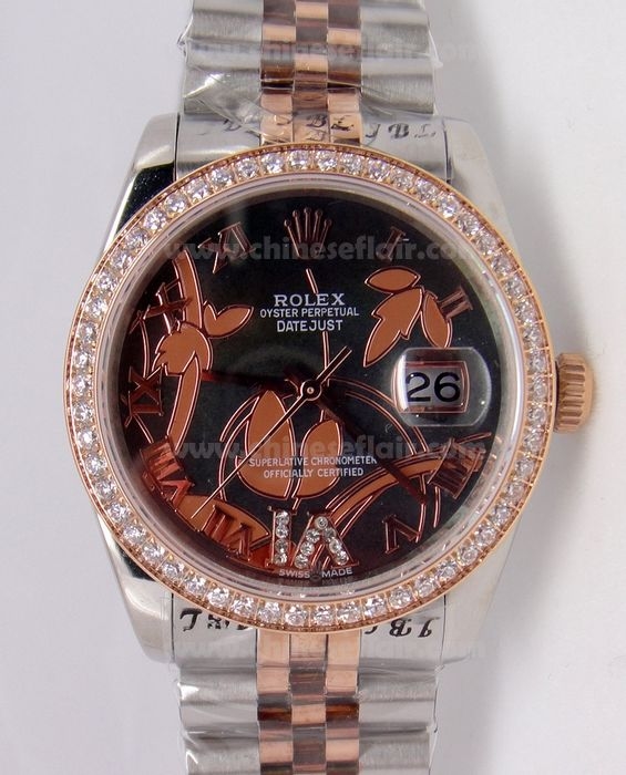 High Quality Fake Rolex Datejust 2-Tone Rose Gold Black MOP